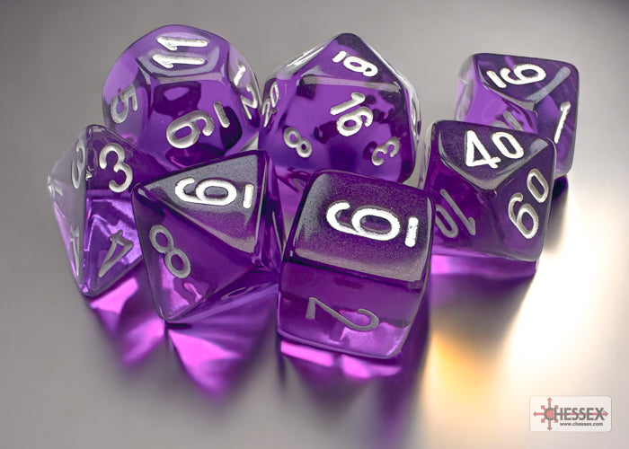 Translucent Mini Purple/White 7pc Dice Set