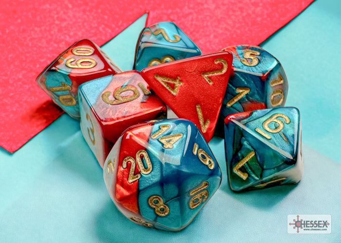 Gemini Mini Red-Teal/Gold 7pc Dice Set