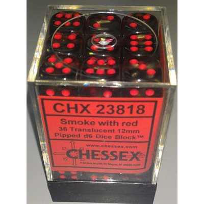 Translucent Smoke/Red 36D6 12mm Dice Set