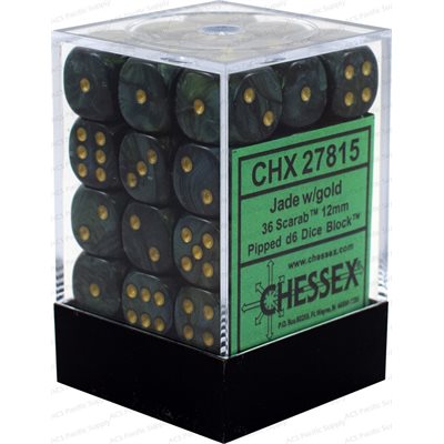 Scarab Jade/Gold 36D6 12mm Dice Set