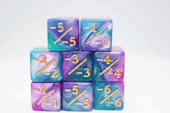 Counters for Magic: -1/-1 Light Blue & Purple Glitter