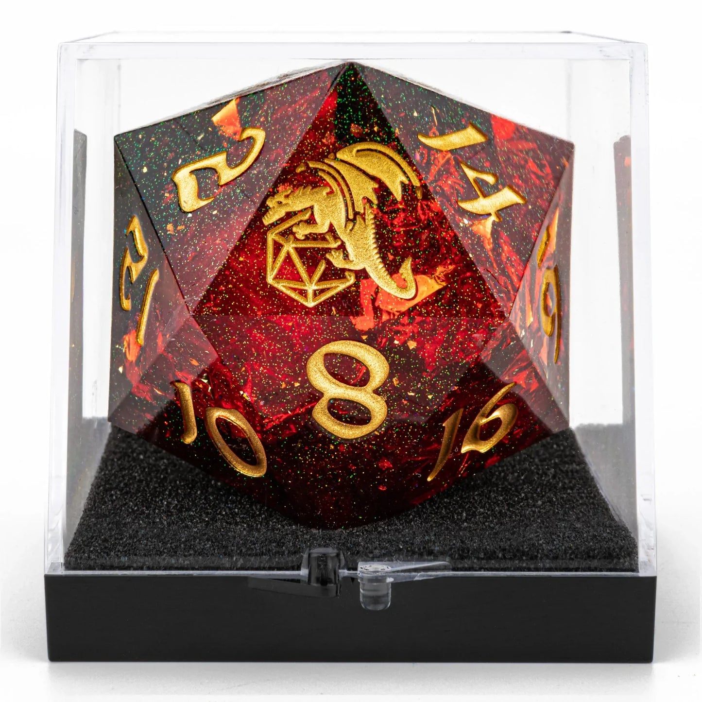 Sharp Edged Resin 55mm D20 Red /w Gold Ink