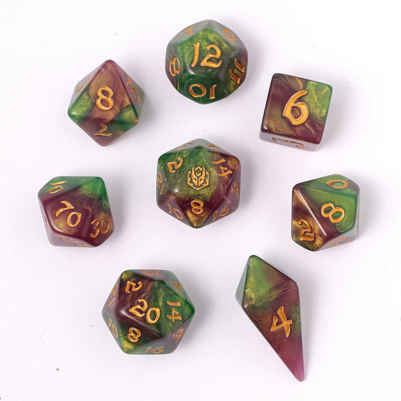 Wyrmforged Rollers- Rounded Edge 8pcs RPG dice set-Wyvern Venom