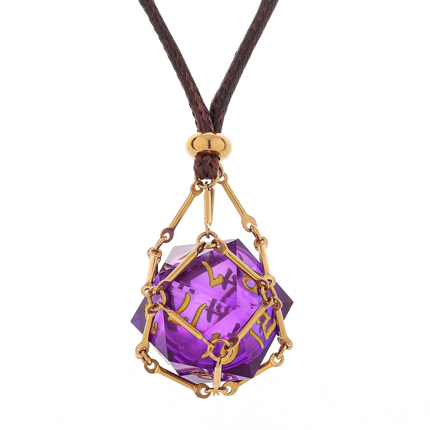 Mysticage Dice Chain Necklace with D20 w/Brown Leather Chain