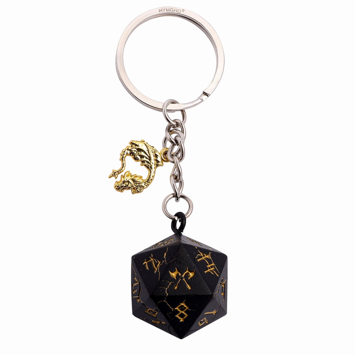 D20 Keychain Barbarian Black with Gold