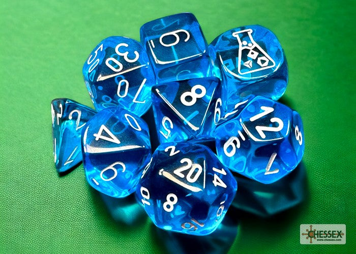 Lab Dice 7: Translucent Tropical Blue/White 8pc Set