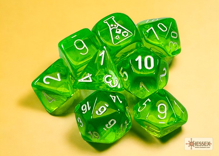Lab Dice 7: Translucent Rad Green/White 8pc Set