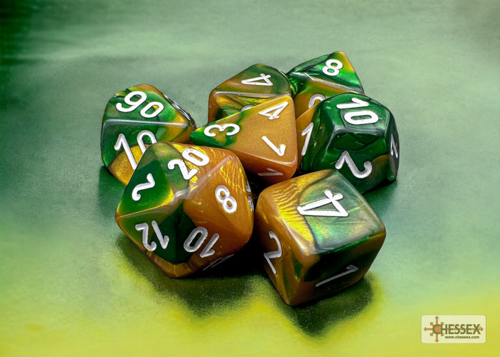 Gemini Gold-Green/White 7pc Dice Set