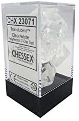 Translucent Clear/White 7pc Dice Set