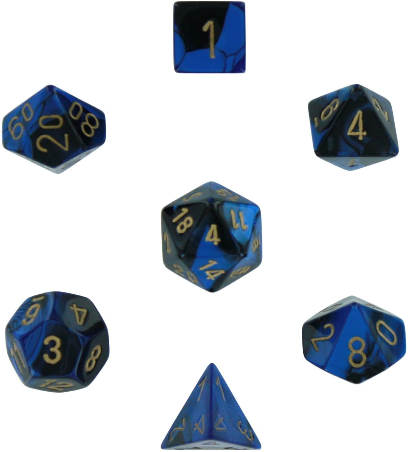Dice Cube 7-Piece Gemini Black and Blue with Gold