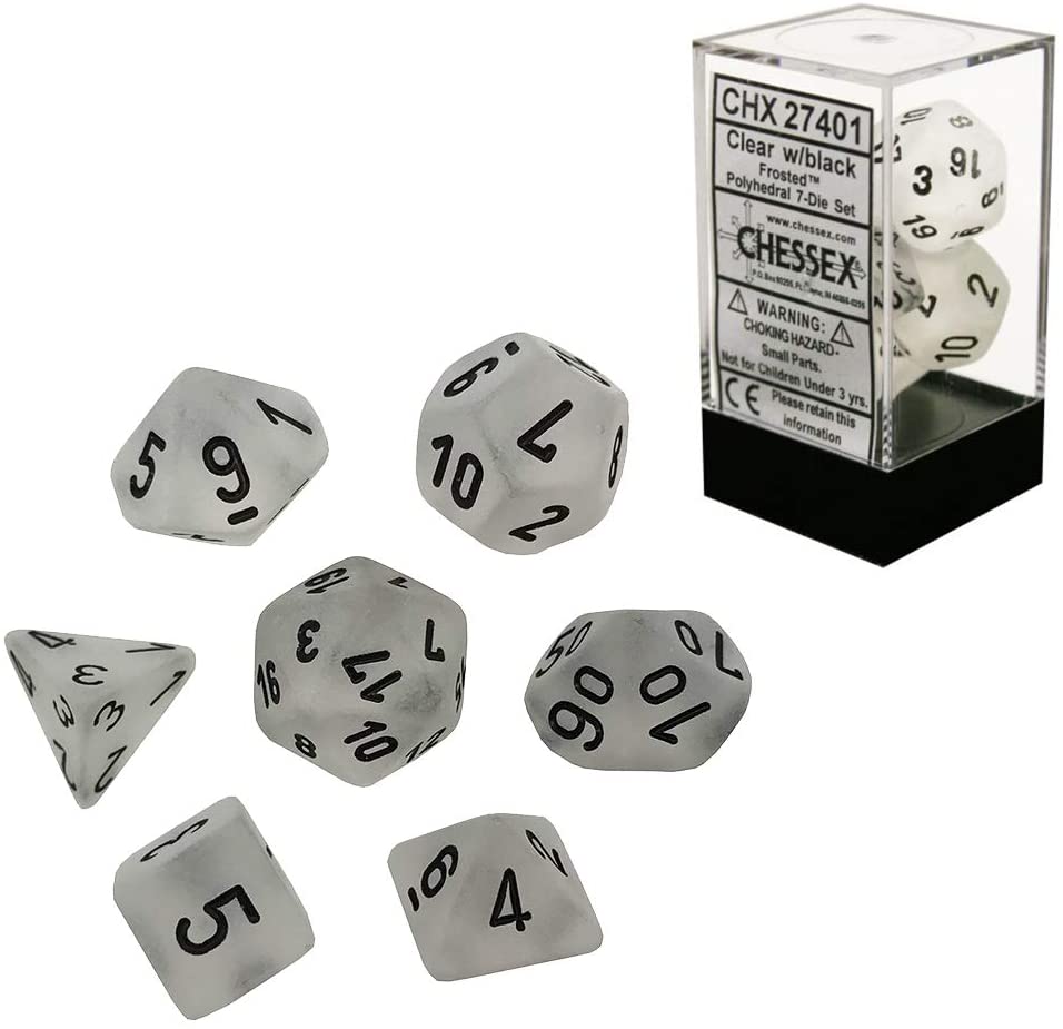 Dice Cube 7-Piece Frosted Clear with Black