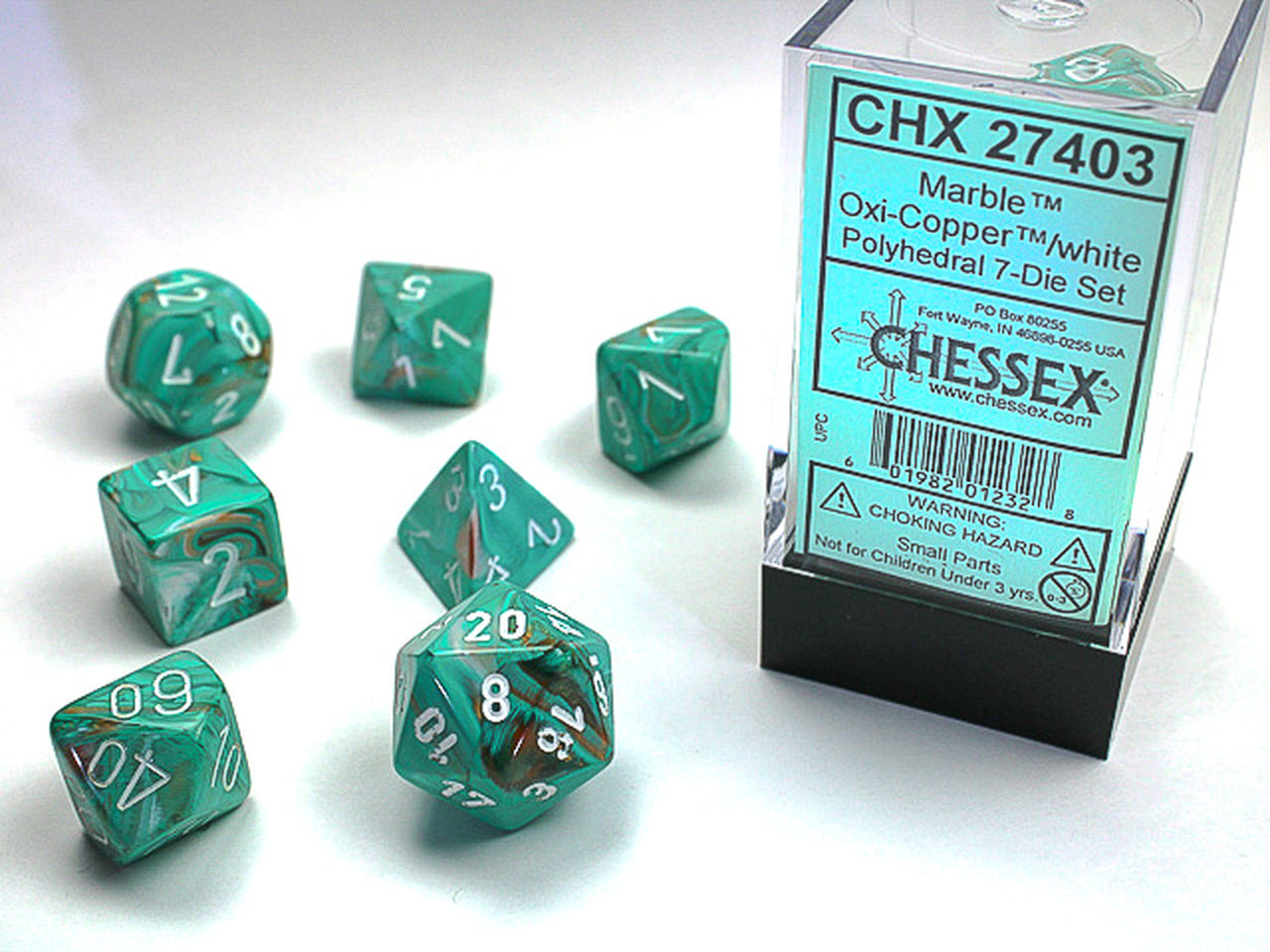 Dice Cube 7-Piece Marble Oxi-Copper with White