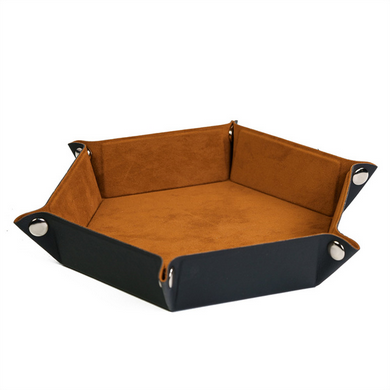 Leatherette & Velvet Camel/Black Hex Dice Tray