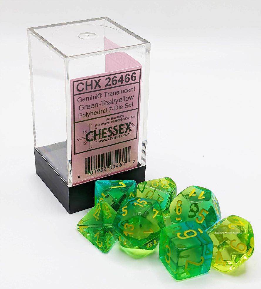 Gemini Green-Teal/Yellow 7pc Dice Set