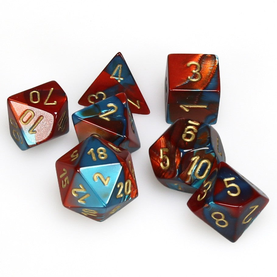 Gemini Red-Teal/Gold 7pc Dice Set