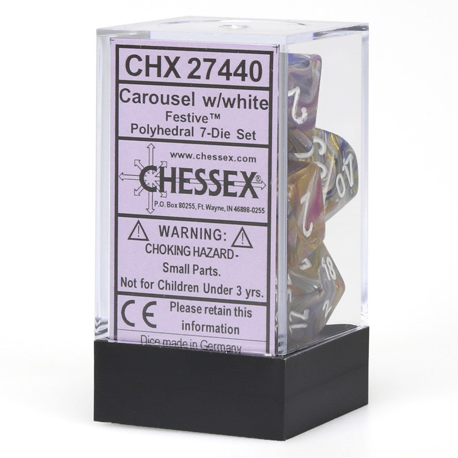 Festive Carousel/White 7pc Dice Set