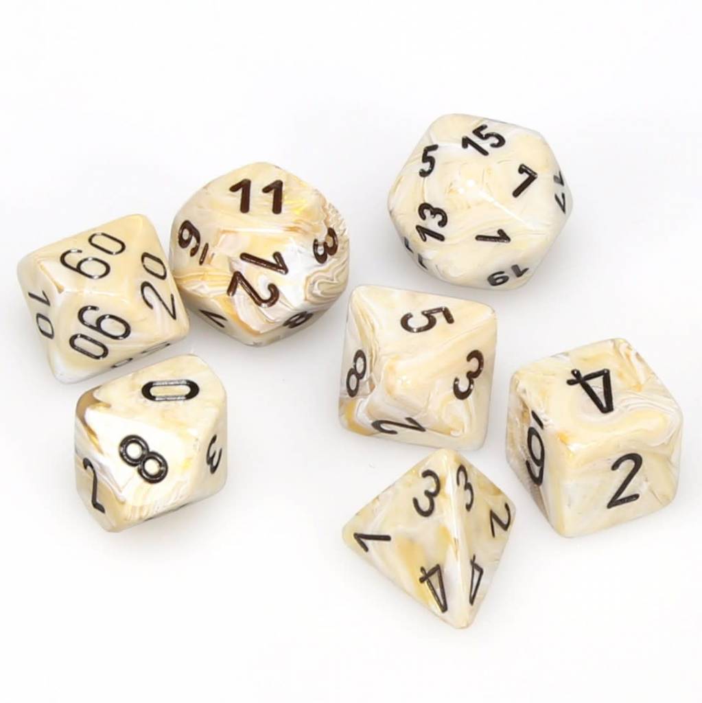 Marble Ivory/Black 7pc Dice Set