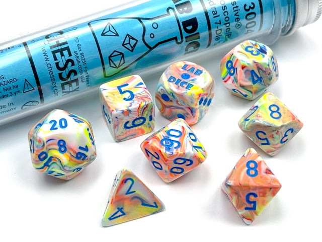 Lab Dice 5: Festive Kaleidoscope/Blue 8pc Set