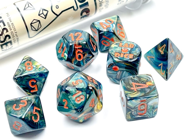 Lab Dice 5: Lustrous Alpestris/Orange 8pc Set