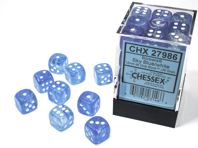 Dice Cube 36d6 Borealis Sky Blue with White
