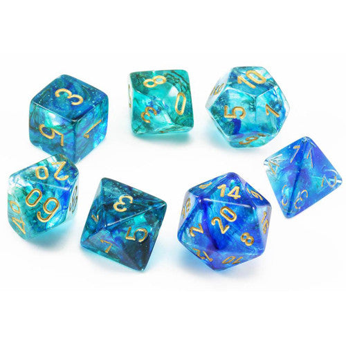 Dice Cube 7-Piece Nebula Oceanic/Gold Luminary