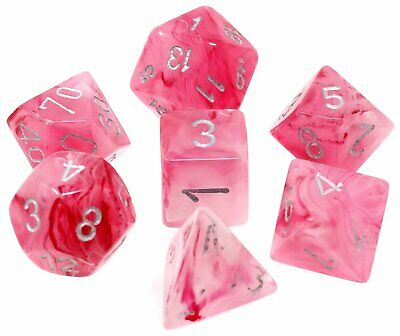 Ghostly Glow Pink with Silver 7pc Dice Set