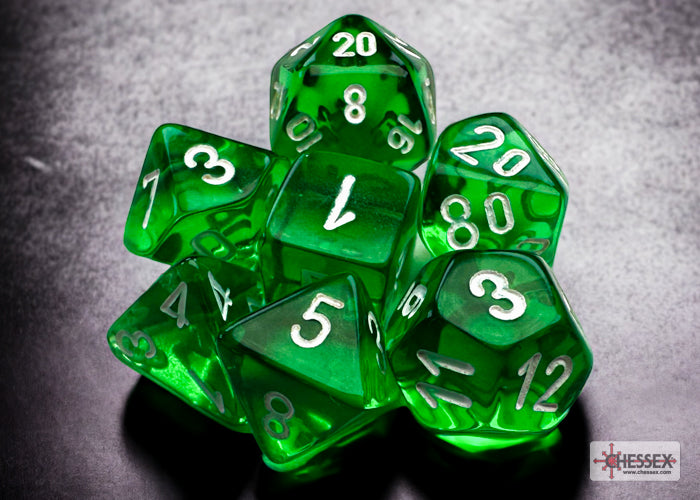 Translucent Mini Green/White 7pc Dice Set