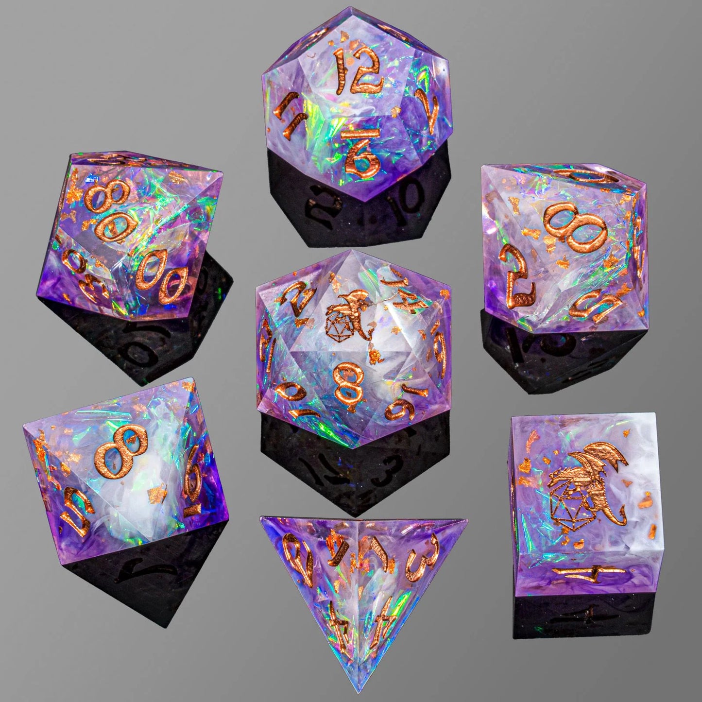 Captured Magic Handmade Sharp Edge Resin 7pc Dice Set Arcane Amethyst