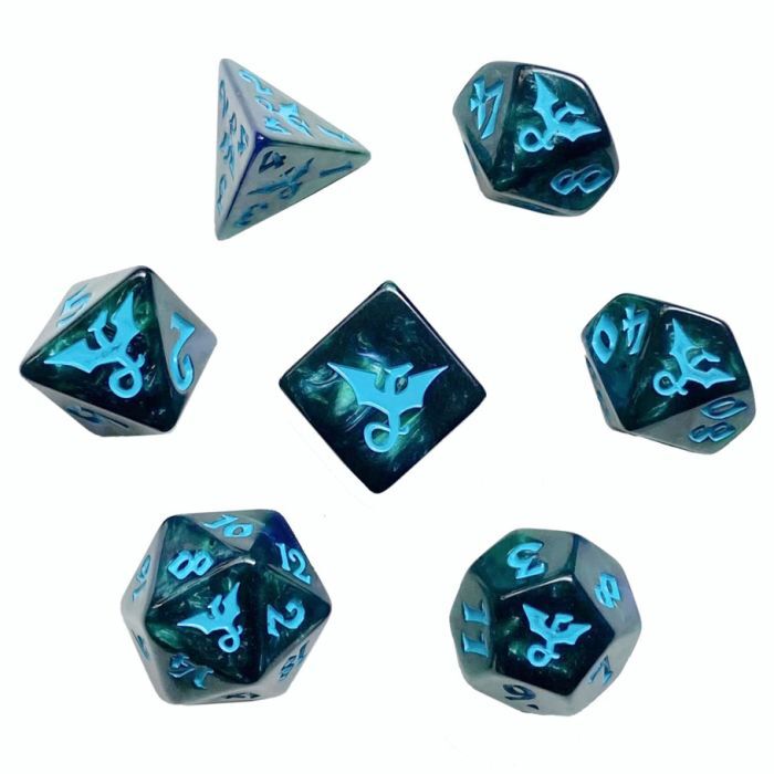 Black Oak Dice Dragon RPG Dice Set Sea (7)