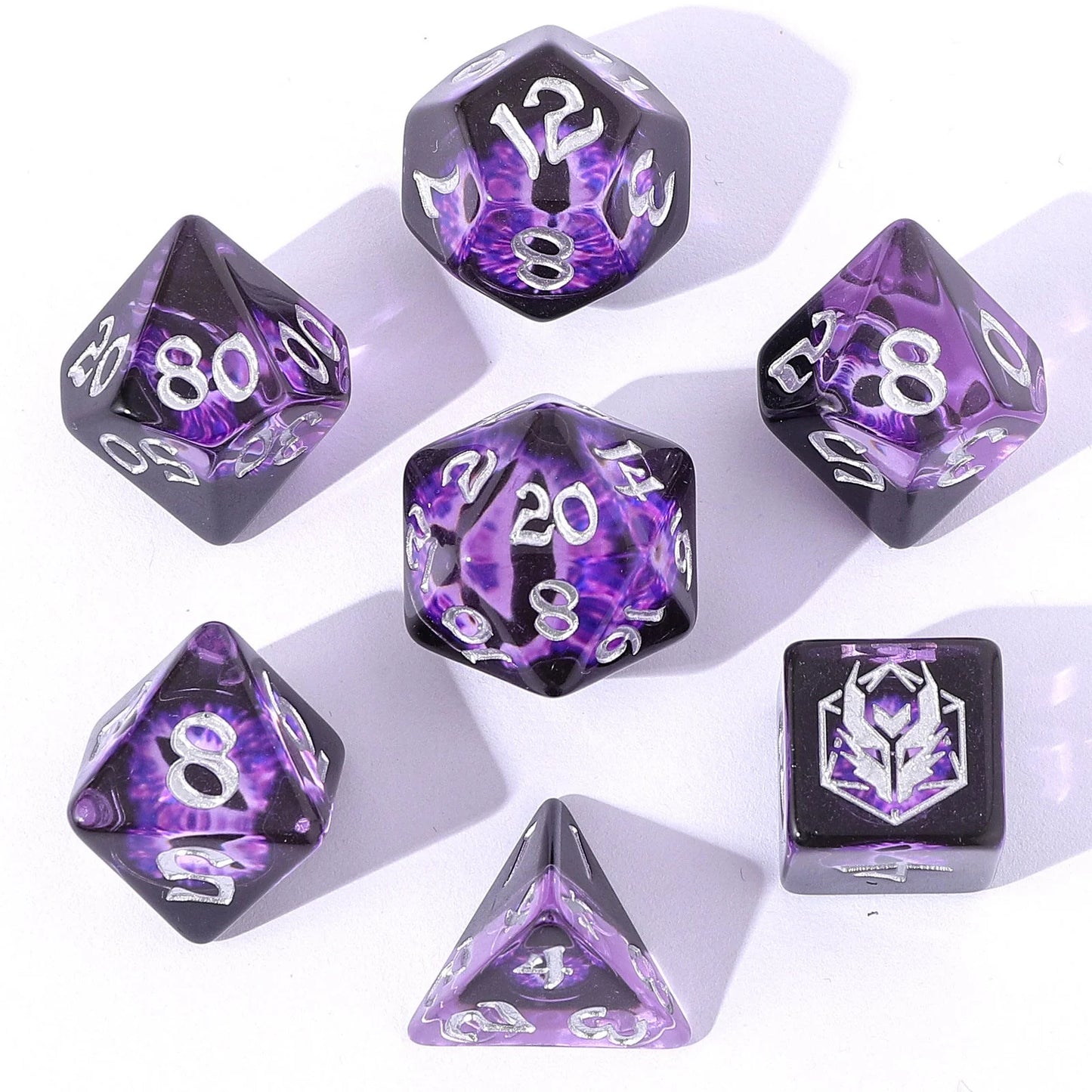 Wyrmforged Rollers Round Edge 7pc Dice set Dragon Eye Purple