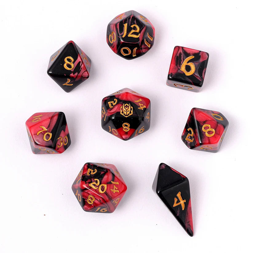 Wyrmforged Rollers Rounded Edge 8pc Polyhedral Dice Set Blood Pact