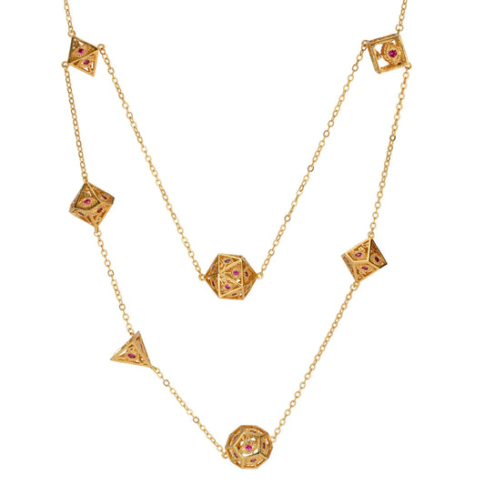 Dragon's Eye 7 die Necklace Gold w/Ruby Red Gems