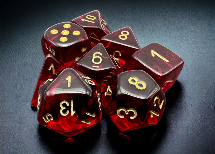 Lab Dice 7: Translucent Crimson/Gold 8pc Set