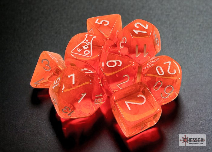 Lab Dice 7: Translucent Neon Orange/White 8pc Set