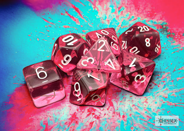 Translucent Pink/White 7pc Dice Set