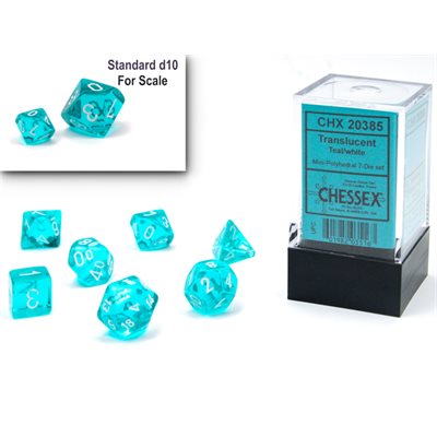 7-Piece Mini Dice Set Translucent Teal/White