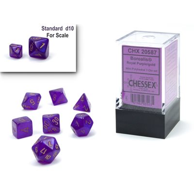 7-Piece Mini Dice Set Borealis Royal Purple/Gold Luminary