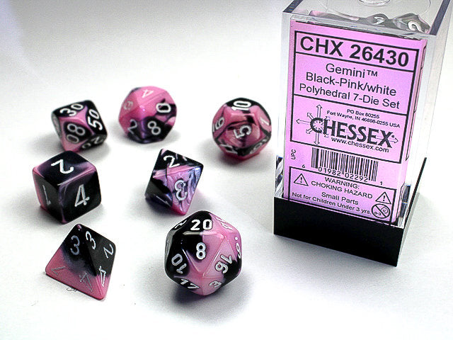 Gemini Black-Pink/White 7pc Dice Set