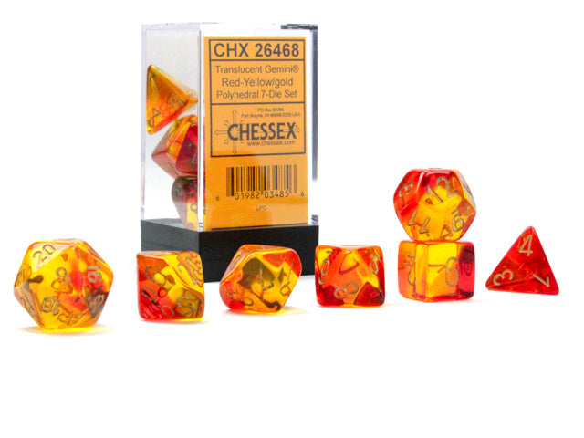 Gemini Translucent Red-Yellow/Gold 7pc Dice Set