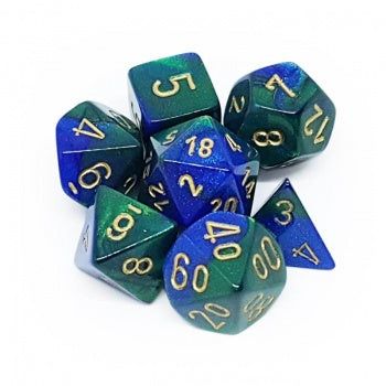 Dice Cube 7-Piece Gemini Blue-Green with Gold