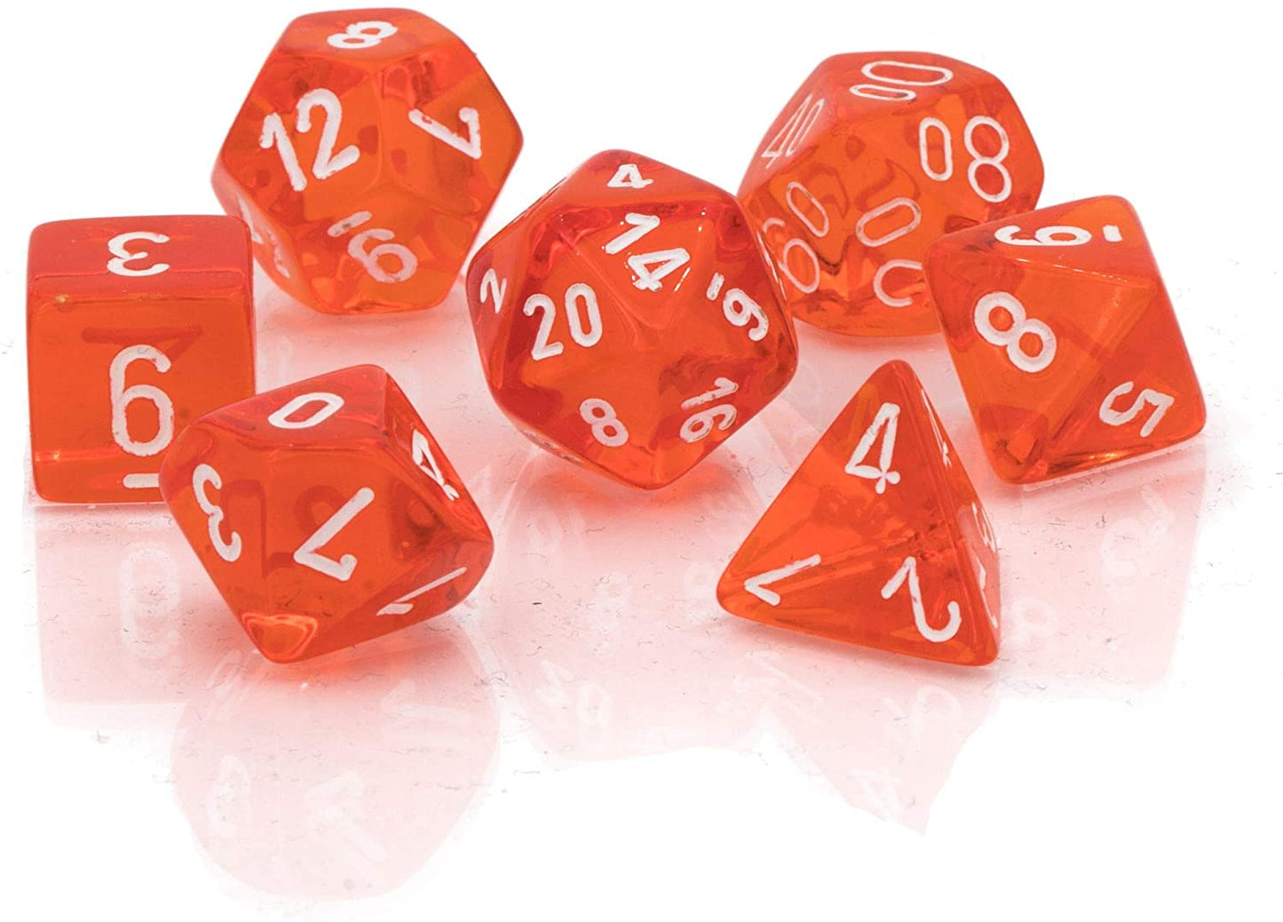 7-Dice Set Translucent Orange/White