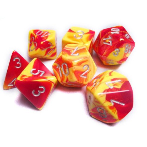 Gemini Red-Yellow/Silver 7pc Dice Set