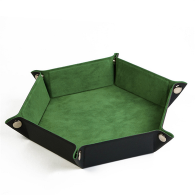 Leatherette & Velvet Grass Green/Black Hex Dice Tray