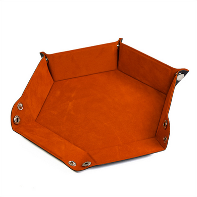 Leatherette & Velvet Orange/Black Hex Dice Tray