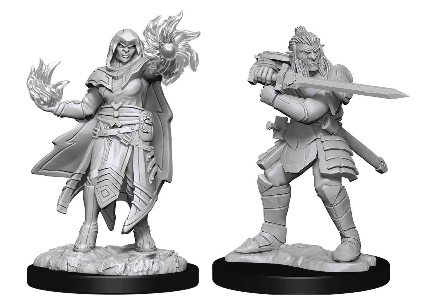 D&D Unpainted Male Hobgoblin Fighter & Female Hobgoblin Wizard Miniature