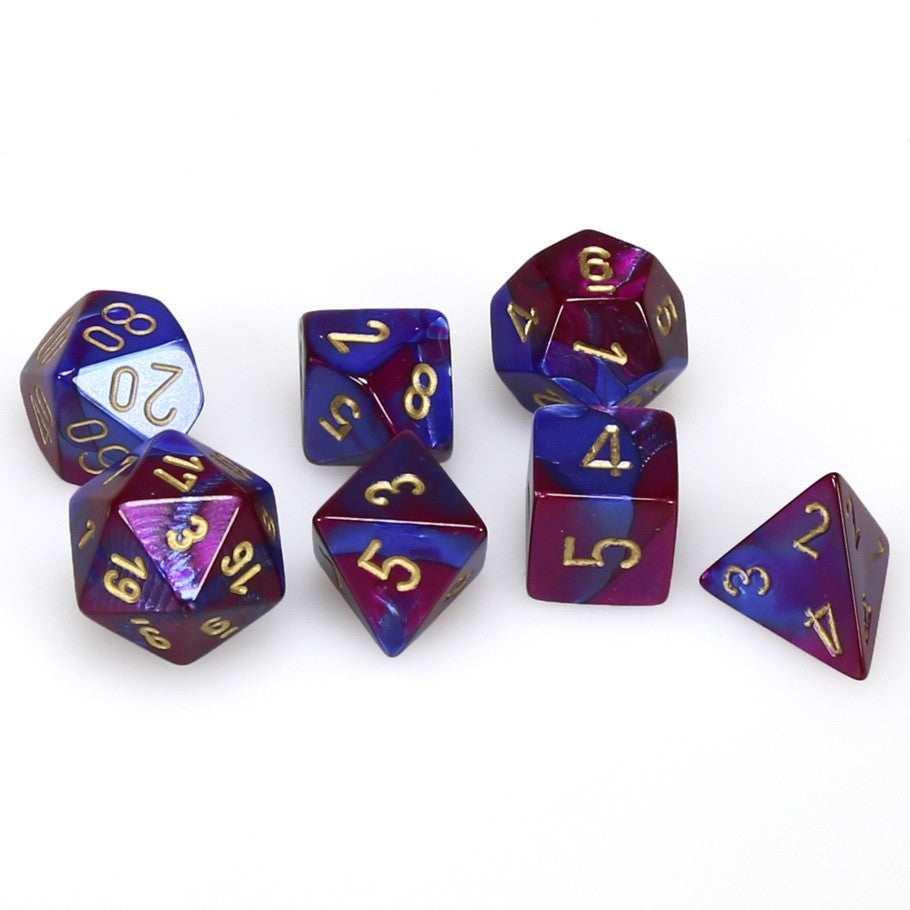 Dice Cube 7-Piece Gemini Blue-Purple with Gold