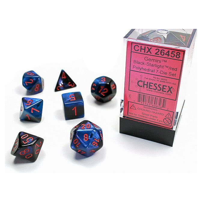 Gemini Black-Starlight/Red 7pc Dice Set