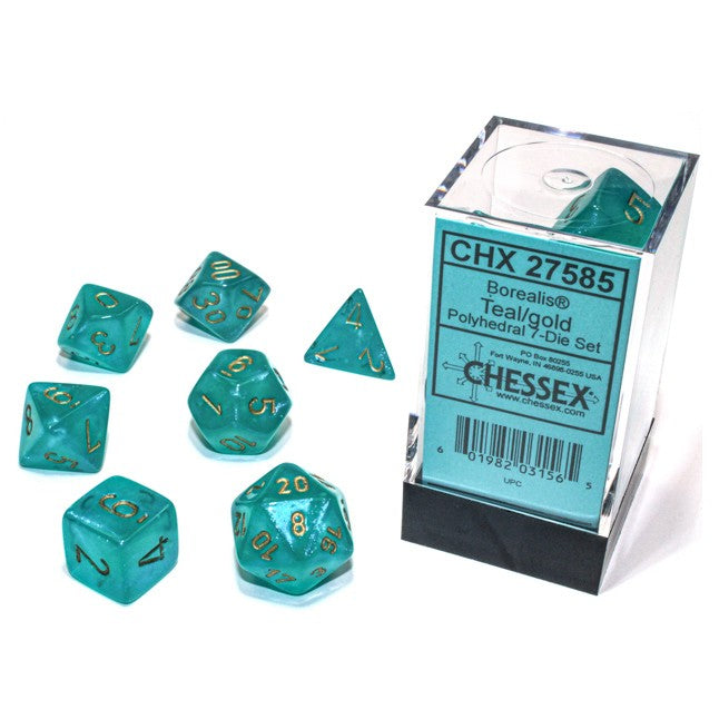 Borealis Teal/Gold Luminary 7pc Dice Set