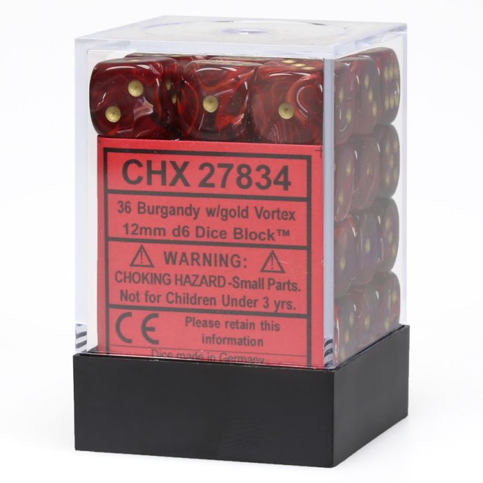 Vortex Burgundy/Gold 12mm d6 Dice Block (36 Dice)