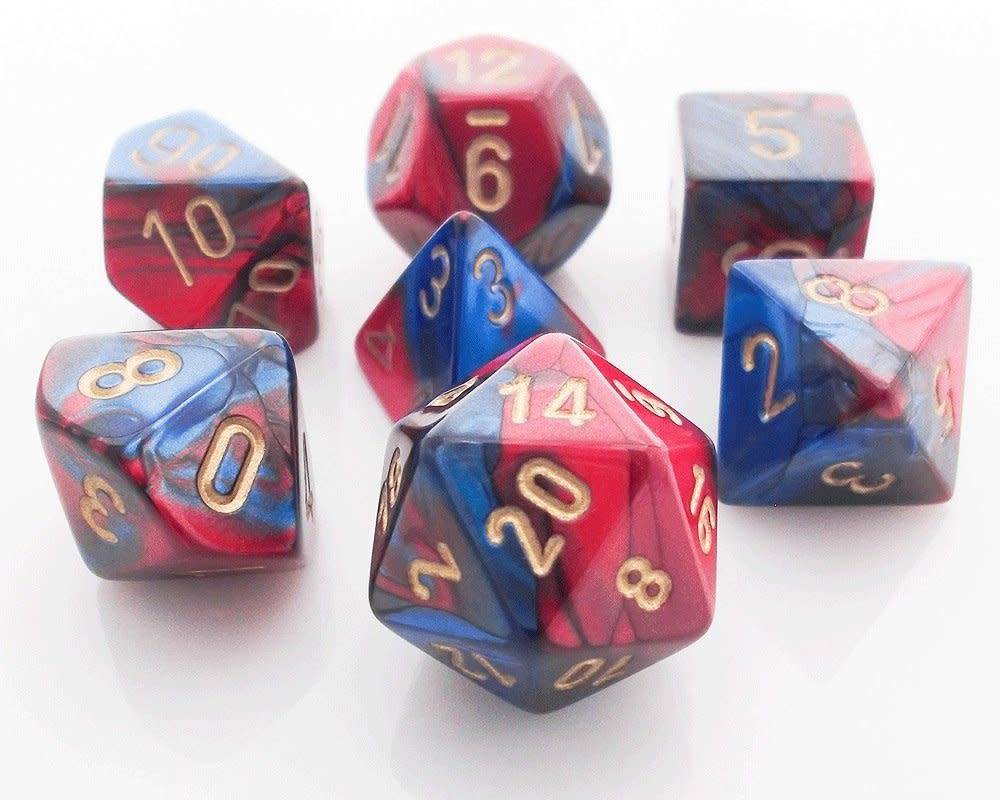 Gemini Blue-Red/Gold 7pc Dice Set